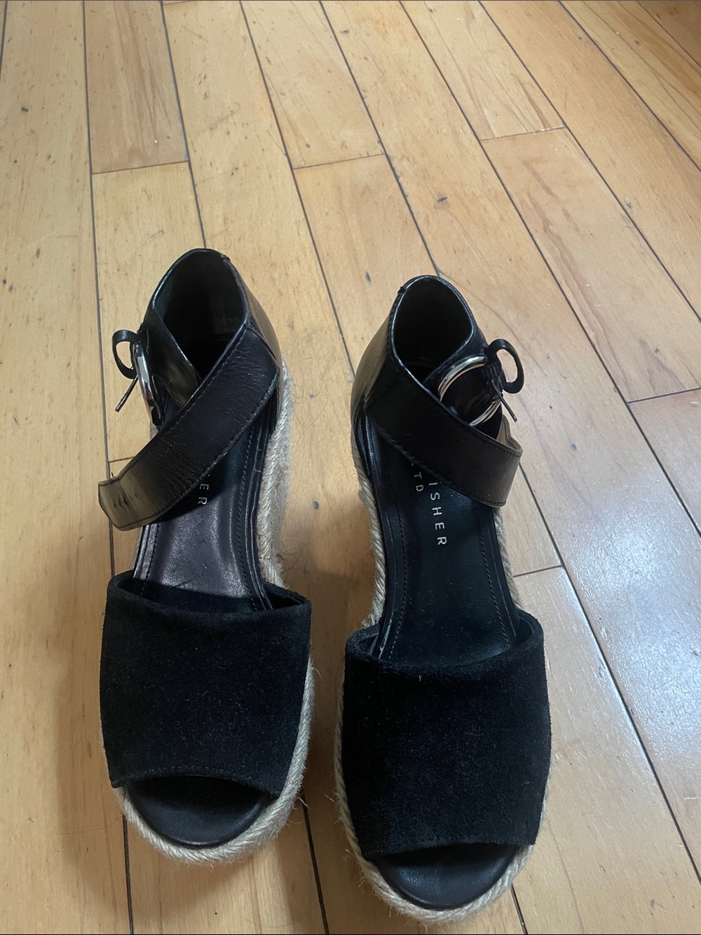 Marc Fisher Black Suede & Leather Espadrille Wedges